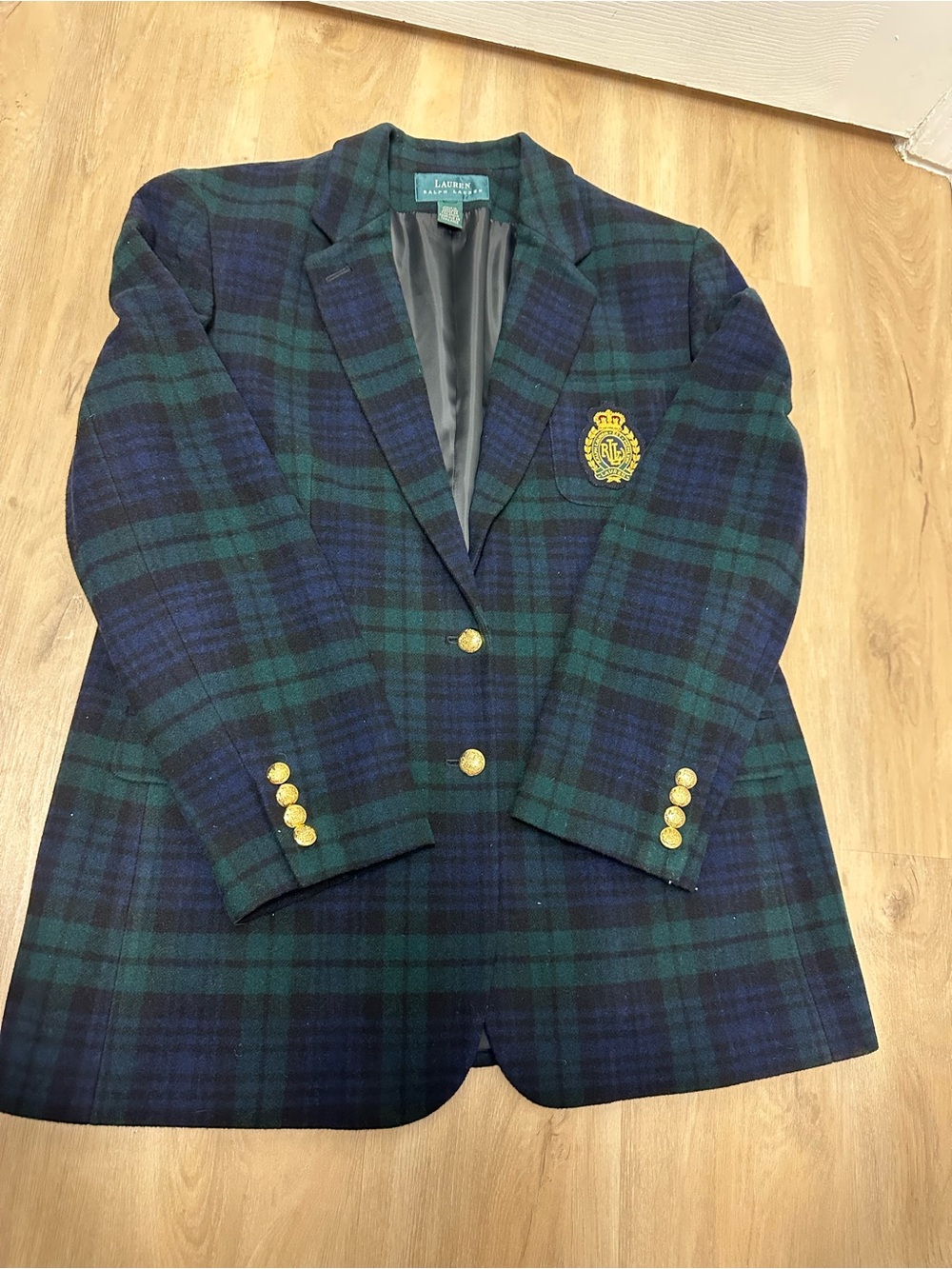 Ralph Lauren Women's Blazer Wool Cashmere Plaid w/ Crest Gold Buttons READ - Picture 14 of 15